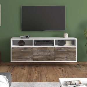 Lowboard - Andrina - Design Holzdekor - Wandmontage mit Griffe 136 cm Weiss - Front Walnuss  Bestellnummer:1010202299