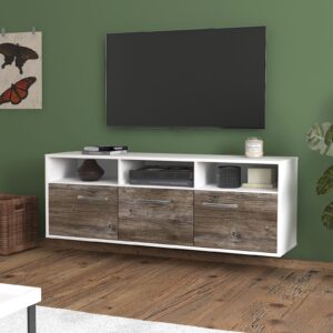 Lowboard - Andrina - Design Holzdekor - Wandmontage mit Griffe 136 cm Weiss - Front Pinie  Bestellnummer:1010202300