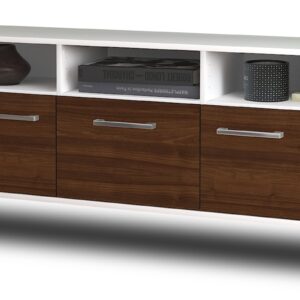 Lowboard - Andrina - Design Holzdekor - Wandmontage mit Griffe 136 cm Weiss - Front Zeder  Bestellnummer:1010202301