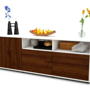 Lowboard - Angelina - Design Holzdekor - Freistehend mit Push to Open 136 cm Weiss - Front Zeder  Bestellnummer:1010202556