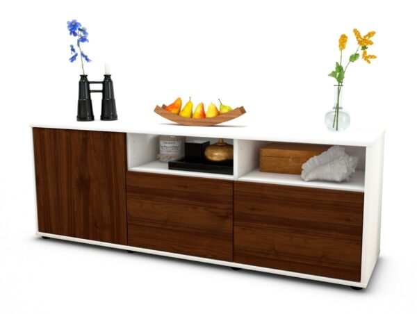 Lowboard - Angelina - Design Holzdekor - Freistehend mit Push to Open 136 cm Weiss - Front Zeder  Bestellnummer:1010202556