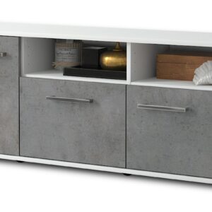 Lowboard - Angelina - Design Industrie Stil - Freistehend mit Griffe 136 cm Weiss - Front Beton  Bestellnummer:1010202569