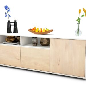 Lowboard - Anina - Design Holzdekor - Freistehend mit Push to Open 136 cm Weiss - Front Zeder  Bestellnummer:1010202658