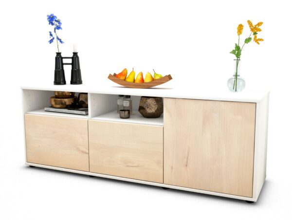 Lowboard - Anina - Design Holzdekor - Freistehend mit Push to Open 136 cm Weiss - Front Zeder  Bestellnummer:1010202658