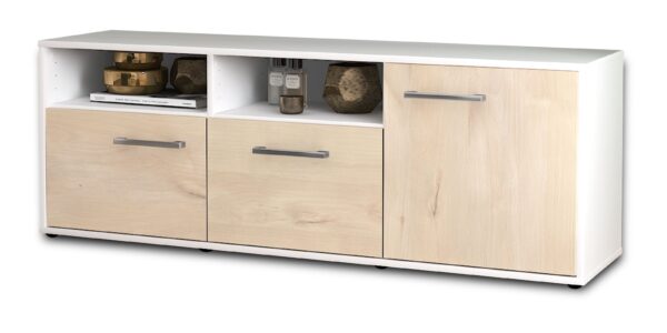 Lowboard - Anina - Design Holzdekor - Freistehend mit Griffe 136 cm Weiss - Front Zeder  Bestellnummer:1010202675