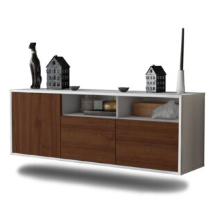 Lowboard - Anina - Design Holzdekor - Wandmontage mit Push to Open 136 cm Weiss - Front Eiche  Bestellnummer:1010202689