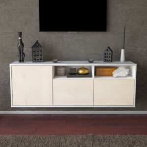 Lowboard - Anina - Design Holzdekor - Wandmontage mit Push to Open 136 cm Weiss - Front Walnuss  Bestellnummer:1010202690