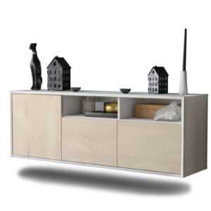 Lowboard - Anina - Design Holzdekor - Wandmontage mit Push to Open 136 cm Weiss - Front Zeder  Bestellnummer:1010202692