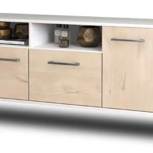 Lowboard - Anina - Design Holzdekor - Wandmontage mit Griffe 136 cm Weiss - Front Zeder  Bestellnummer:1010202709