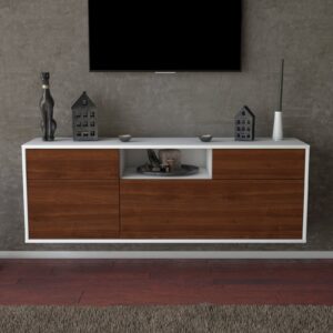 Lowboard - Anita - Design Holzdekor - Wandmontage mit Push to Open 136 cm Weiss - Front Eiche  Bestellnummer:1010202893