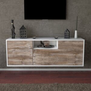 Lowboard - Anita - Design Holzdekor - Wandmontage mit Push to Open 136 cm Weiss - Front Walnuss  Bestellnummer:1010202894