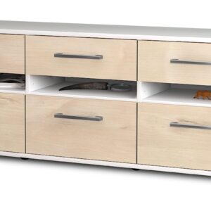 Lowboard - Annalena - Design Holzdekor - Freistehend mit Griffe 136 cm Weiss - Front Zeder  Bestellnummer:1010203389