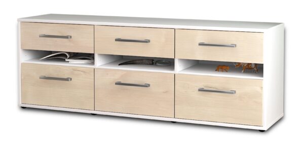 Lowboard - Annalena - Design Holzdekor - Freistehend mit Griffe 136 cm Weiss - Front Zeder  Bestellnummer:1010203389