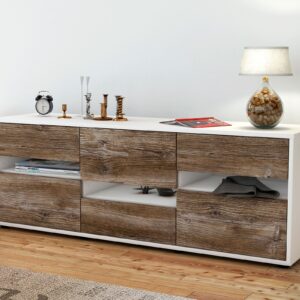 Lowboard - Annalisa - Design Holzdekor - Freistehend mit Push to Open 136 cm Weiss - Front Pinie  Bestellnummer:1010203473