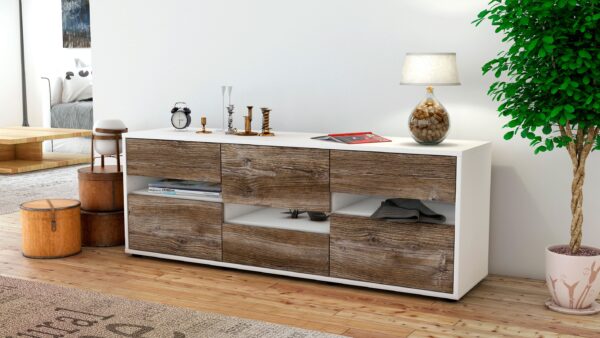 Lowboard - Annalisa - Design Holzdekor - Freistehend mit Push to Open 136 cm Weiss - Front Pinie  Bestellnummer:1010203473