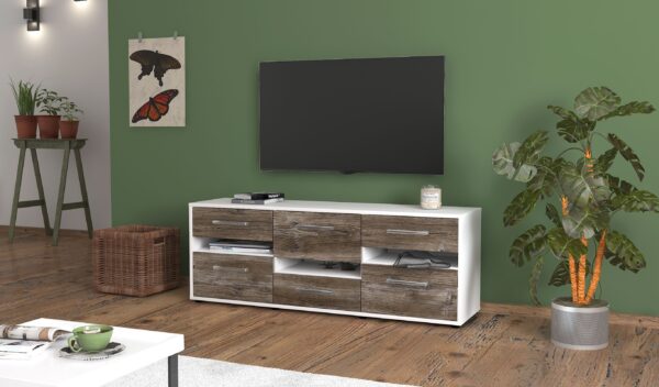 Lowboard - Annalisa - Design Holzdekor - Freistehend mit Griffe 136 cm Weiss - Front Pinie  Bestellnummer:1010203490