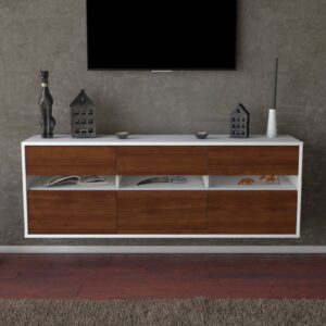 Lowboard - Annalisa - Design Holzdekor - Wandmontage mit Push to Open 136 cm Weiss - Front Eiche  Bestellnummer:1010203505