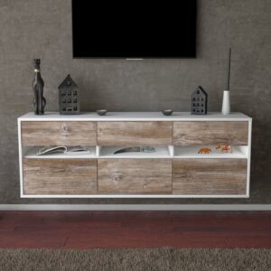 Lowboard - Annalisa - Design Holzdekor - Wandmontage mit Push to Open 136 cm Weiss - Front Walnuss  Bestellnummer:1010203506