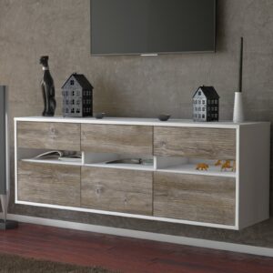 Lowboard - Annalisa - Design Holzdekor - Wandmontage mit Push to Open 136 cm Weiss - Front Pinie  Bestellnummer:1010203507