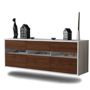 Lowboard - Annalisa - Design Holzdekor - Wandmontage mit Push to Open 136 cm Weiss - Front Zeder  Bestellnummer:1010203508