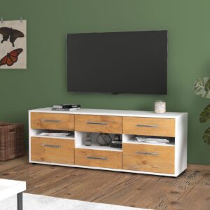 Lowboard - Annamaria - Design Holzdekor - Freistehend mit Griffe 136 cm Weiss - Front Pinie  Bestellnummer:1010203898