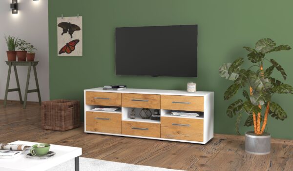 Lowboard - Annamaria - Design Holzdekor - Freistehend mit Griffe 136 cm Weiss - Front Pinie  Bestellnummer:1010203898