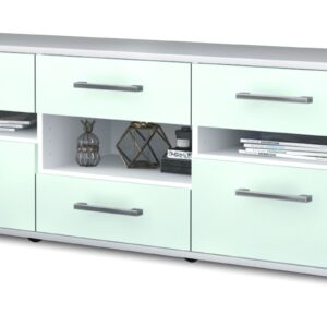 Lowboard - Annamaria - Design Farbakzent - Freistehend mit Griffe 136 cm Weiss - Front Mint  Bestellnummer:1010203906