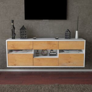 Lowboard - Annamaria - Design Holzdekor - Wandmontage mit Push to Open 136 cm Weiss - Front Walnuss  Bestellnummer:1010203914