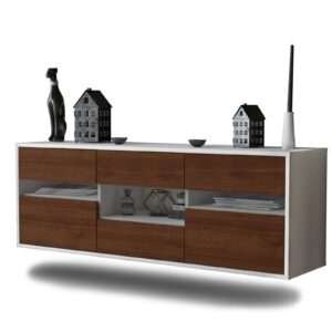 Lowboard - Annamaria - Design Holzdekor - Wandmontage mit Push to Open 136 cm Weiss - Front Zeder  Bestellnummer:1010203916