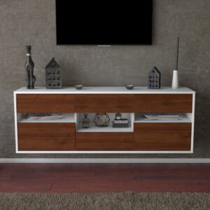 Lowboard - Annamaria - Design Holzdekor - Wandmontage mit Push to Open 136 cm Weiss - Front Treibholz  Bestellnummer:1010203917