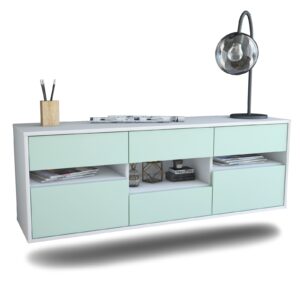 Lowboard - Annamaria - Design Farbakzent - Wandmontage mit Push to Open 136 cm Weiss - Front Mint  Bestellnummer:1010203923