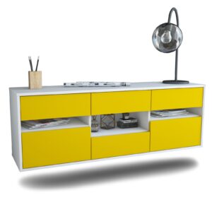 Lowboard - Annamaria - Design Farbakzent - Wandmontage mit Push to Open 136 cm Weiss - Front T?rkis  Bestellnummer:1010203926