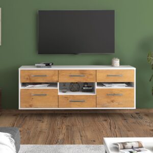 Lowboard - Annamaria - Design Holzdekor - Wandmontage mit Griffe 136 cm Weiss - Front Walnuss  Bestellnummer:1010203931