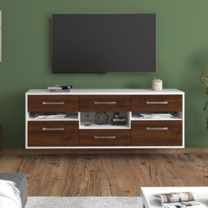 Lowboard - Annamaria - Design Holzdekor - Wandmontage mit Griffe 136 cm Weiss - Front Treibholz  Bestellnummer:1010203934