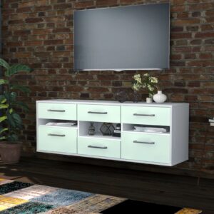 Lowboard - Annamaria - Design Farbakzent - Wandmontage mit Griffe 136 cm Weiss - Front Lila  Bestellnummer:1010203942