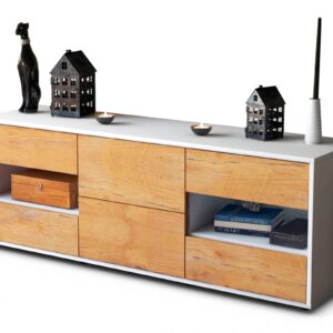 Lowboard - Anni - Design Holzdekor - Freistehend mit Push to Open 136 cm Weiss - Front Zeder  Bestellnummer:1010203984