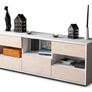 Lowboard - Annunziata - Design Holzdekor - Freistehend mit Push to Open 136 cm Weiss - Front Zeder  Bestellnummer:1010204188