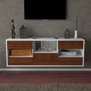 Lowboard - Antonella - Design Holzdekor - Wandmontage mit Push to Open 136 cm Weiss - Front Eiche  Bestellnummer:1010204321