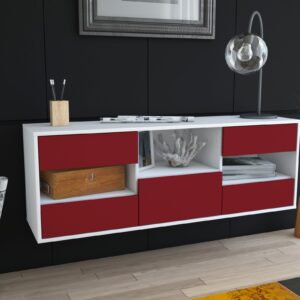 Lowboard - Antonella - Design Farbakzent - Wandmontage mit Push to Open 136 cm Weiss - Front Lila  Bestellnummer:1010204333