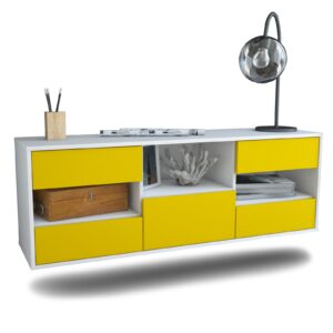 Lowboard - Antonella - Design Farbakzent - Wandmontage mit Push to Open 136 cm Weiss - Front T?rkis  Bestellnummer:1010204334