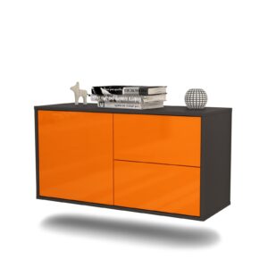 Lowboard - Adria - Design Hochglanz - Wandmontage mit Push to Open 92 cm Anthrazit - Front Orange  Bestellnummer:2010100246