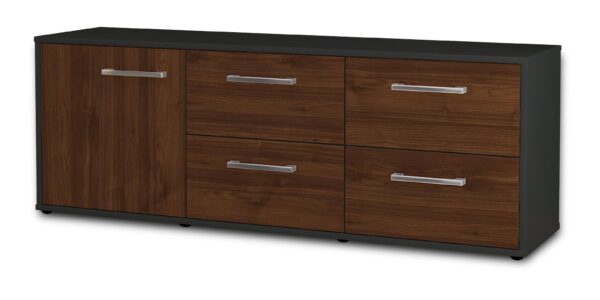 Lowboard - Aloisia - Design Holzdekor - Freistehend mit Griffe 136 cm Anthrazit - Front Zeder  Bestellnummer:2010200227