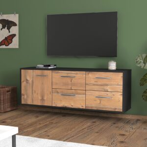 Lowboard - Aloisia - Design Holzdekor - Wandmontage mit Griffe 136 cm Anthrazit - Front Eiche  Bestellnummer:2010200258