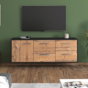 Lowboard - Aloisia - Design Holzdekor - Wandmontage mit Griffe 136 cm Anthrazit - Front Walnuss  Bestellnummer:2010200259