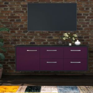 Lowboard - Aloisia - Design Farbakzent - Wandmontage mit Griffe 136 cm Anthrazit - Front Gelb  Bestellnummer:2010200269