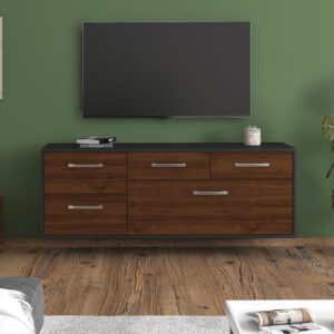 Lowboard - Anais - Design Holzdekor - Wandmontage mit Griffe 136 cm Anthrazit - Front Eiche  Bestellnummer:2010201992