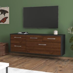 Lowboard - Anais - Design Holzdekor - Wandmontage mit Griffe 136 cm Anthrazit - Front Pinie  Bestellnummer:2010201994