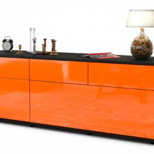 Lowboard - Anjelika - Design Hochglanz - Freistehend mit Push to Open 136 cm Anthrazit - Front Orange  Bestellnummer:2010202966