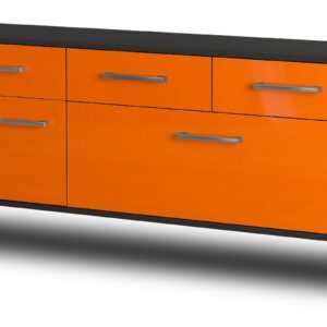 Lowboard - Anjelika - Design Hochglanz - Wandmontage mit Griffe 136 cm Anthrazit - Front Orange  Bestellnummer:2010203017