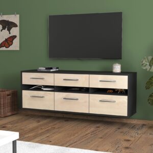 Lowboard - Annalena - Design Holzdekor - Wandmontage mit Griffe 136 cm Anthrazit - Front Pinie  Bestellnummer:2010203422